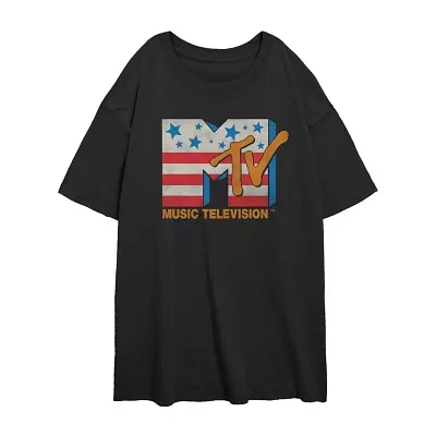 Juniors Mtv Stars And Stripes Tee Womens Crew Neck Short Sleeve Graphic T-Shirt