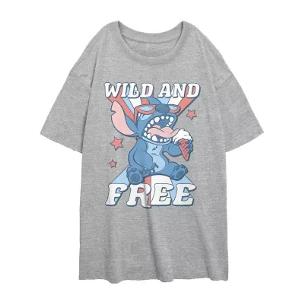 Juniors Womens Crew Neck Short Sleeve Lilo & Stitch Graphic T-Shirt