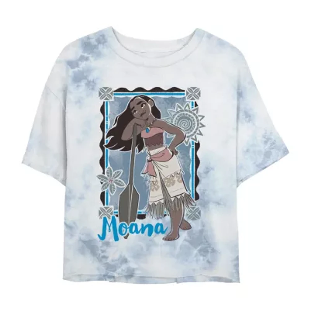 Juniors Cropped Womens Crew Neck Short Sleeve Princess Moana Graphic T-Shirt