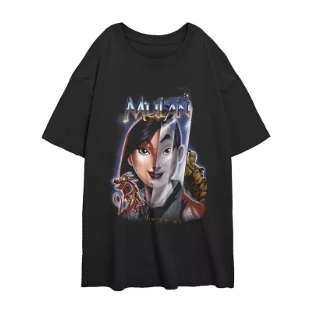 Juniors Disney Mulan Poster Womens Crew Neck Short Sleeve Princess Mulan Graphic T-Shirt
