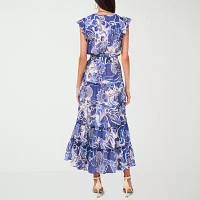 MSK Womens Short Sleeve Floral Maxi Dress