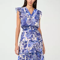 MSK Womens Short Sleeve Floral Maxi Dress