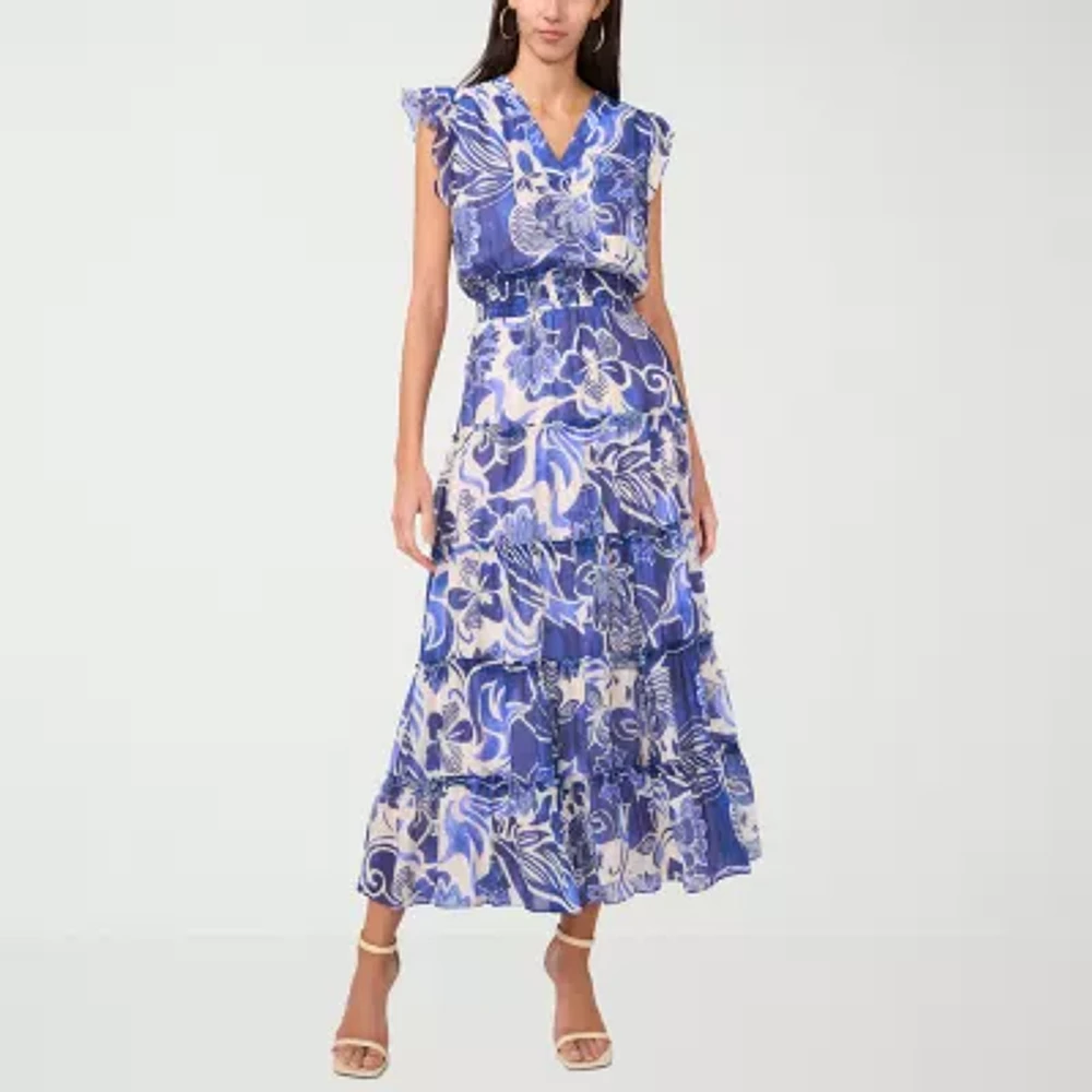 MSK Womens Short Sleeve Floral Maxi Dress