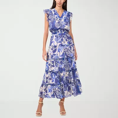 MSK Womens Short Sleeve Floral Maxi Dress