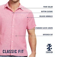 IZOD Luxe Classic Mens Regular Fit Short Sleeve Button-Down Shirt