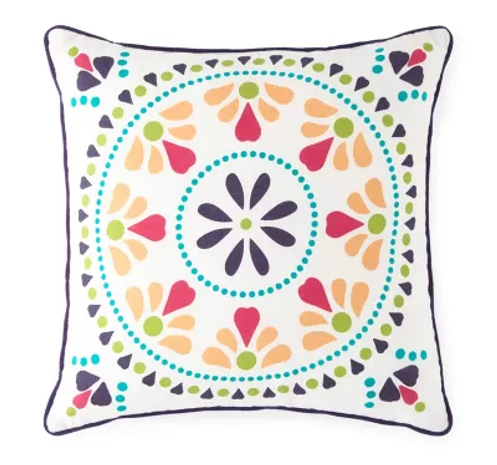 Turquoise Sun Medallion With Self Cording Square Throw Pillows