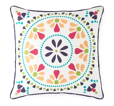 Turquoise Sun Medallion With Self Cording Square Throw Pillows