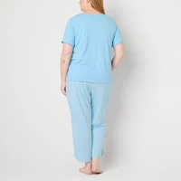 Liz Claiborne Womens Plus V-Neck Short Sleeve 2-pc. Pajama Sets