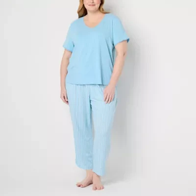 Liz Claiborne Womens Plus V-Neck Short Sleeve 2-pc. Pajama Sets