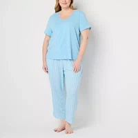 Liz Claiborne Womens Plus V-Neck Short Sleeve 2-pc. Pajama Sets