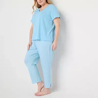 Liz Claiborne Womens Plus V-Neck Short Sleeve 2-pc. Pajama Sets