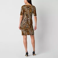 Jessica Howard Womens Elbow Sleeve Animal Sheath Dress