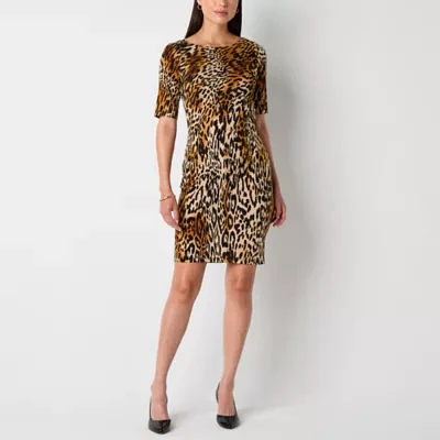 Jessica Howard Womens Elbow Sleeve Animal Sheath Dress