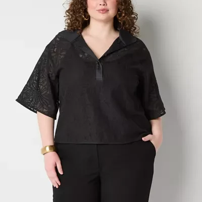 Worthington Plus Womens Elbow Sleeve Blouse
