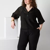 Worthington Plus Womens Elbow Sleeve Blouse