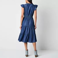 Frye and Co. Womens Short Sleeve Midi Fit + Flare Dress