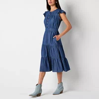 Frye and Co. Womens Short Sleeve Midi Fit + Flare Dress