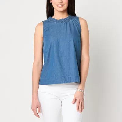 St. John's Bay Womens Round Neck Sleeveless Shell