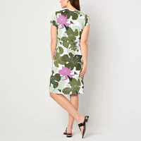 Liz Claiborne Womens Short Sleeve Floral Midi A-Line Dress