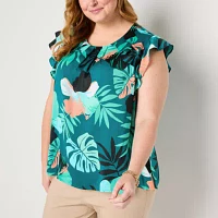 Liz Claiborne Plus Womens Crew Neck Sleeveless Satin Blouse