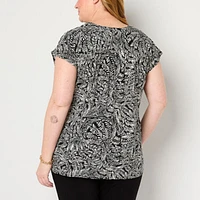 Liz Claiborne Plus Womens Split Crew Neck Short Sleeve Tunic Top
