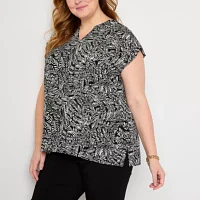 Liz Claiborne Plus Womens Split Crew Neck Short Sleeve Tunic Top