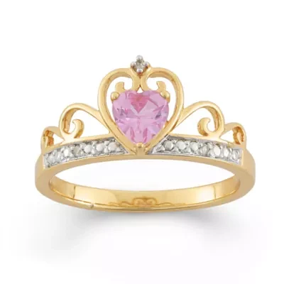 Lab-Created Pink Sapphire and White Sapphire 18K Gold Over Silver Tiara Ring