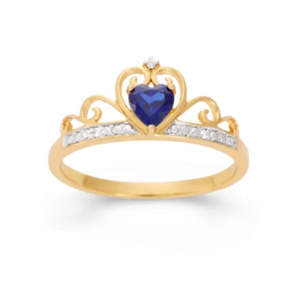 Heart-Shaped Lab-Created Blue Sapphire & Cubic Zirconia 18K Gold Over Silver Ring