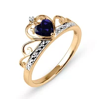 Heart-Shaped Lab-Created Blue Sapphire & Cubic Zirconia 18K Gold Over Silver Ring