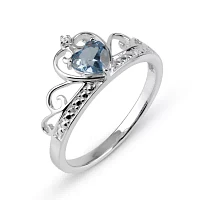 Simulated Blue Topaz & Cubic Zirconia Sterling Silver Ring