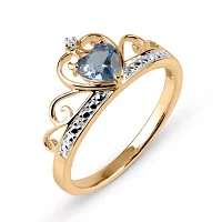 Heart-Shaped Simulated Blue Topaz & Cubic Zirconia 18K Gold Over Silver Ring