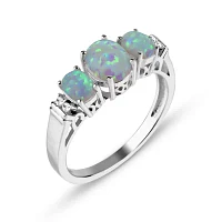 Lab-Created Opal & White Sapphire Sterling Silver 3 Stone Ring