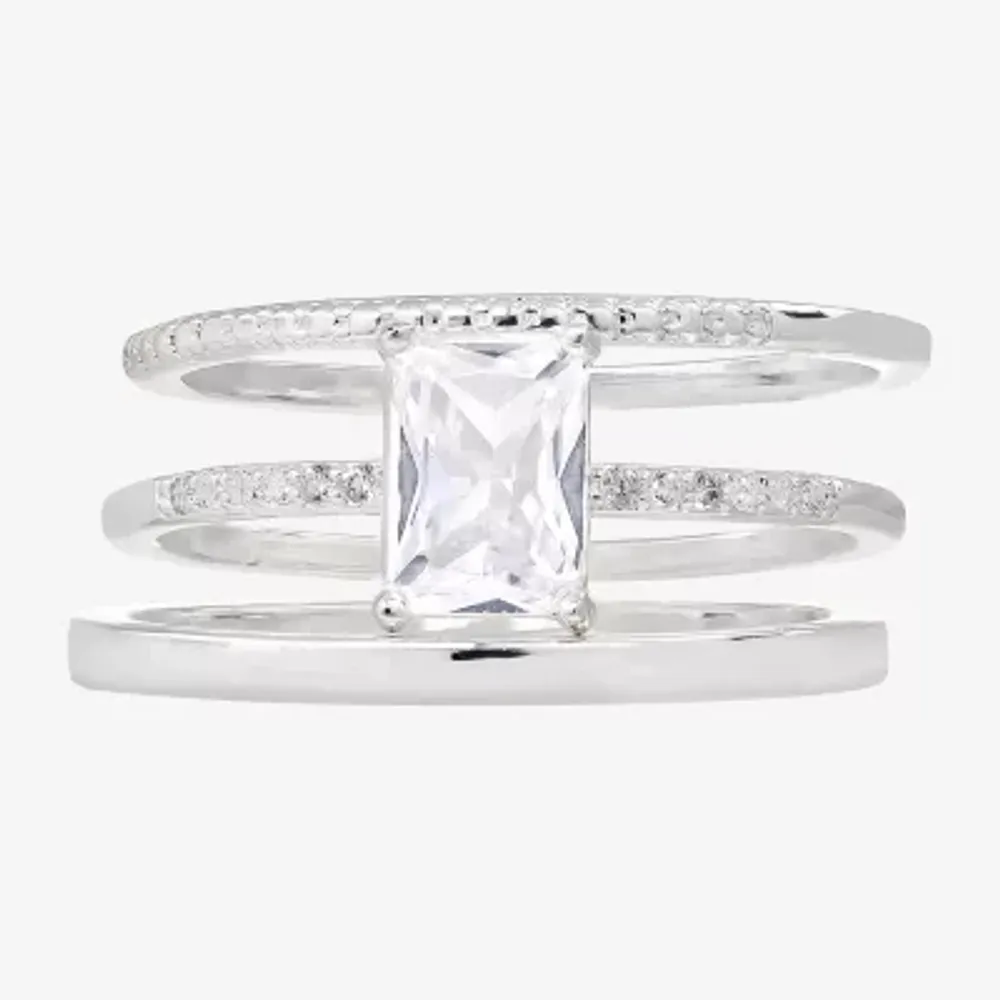 Sparkle Allure 3-pc. Cubic Zirconia Pure Silver Over Brass Rectangular Ring Sets