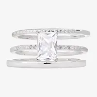 Sparkle Allure 3-pc. Cubic Zirconia Pure Silver Over Brass Rectangular Ring Sets