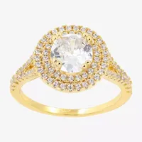 Sparkle Allure Cubic Zirconia 14K Gold Over Brass Round Halo Engagement Ring