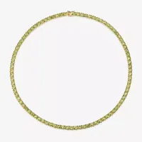 Womens Genuine Green Peridot 18K Gold Over Silver Tennis Necklaces