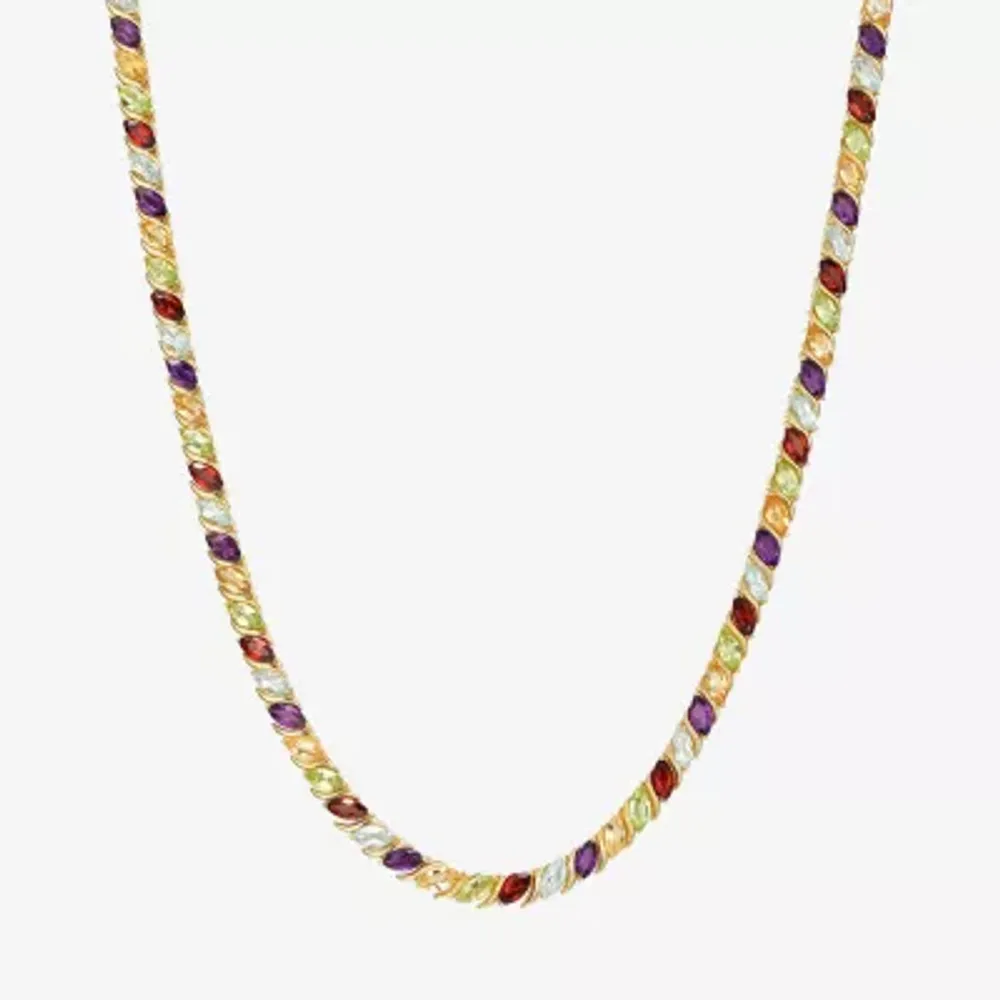Womens Genuine Multi-Stone 18K Gold Over Silver Tennis Necklaces