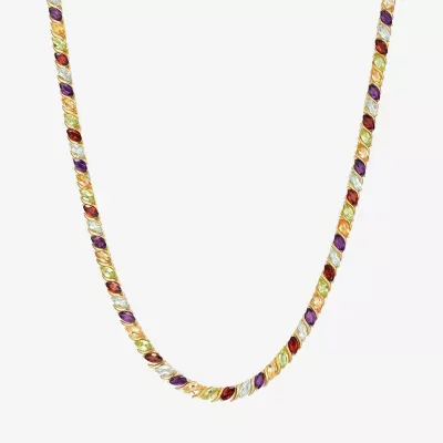 Womens Genuine Multi-Stone 18K Gold Over Silver Tennis Necklaces