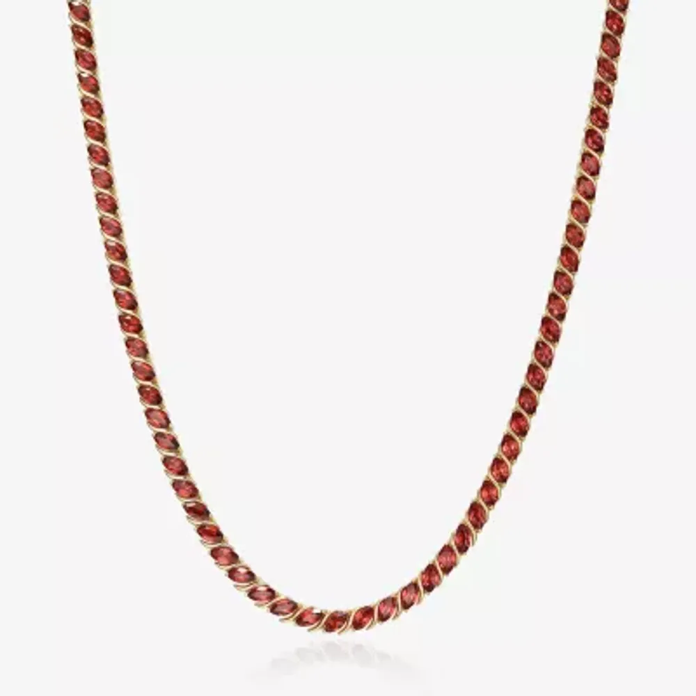 Womens Genuine Red Garnet 18K Gold Over Silver Tennis Necklaces