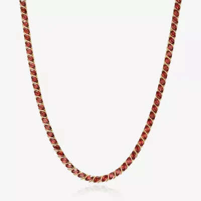 Womens Genuine Red Garnet 18K Gold Over Silver Tennis Necklaces