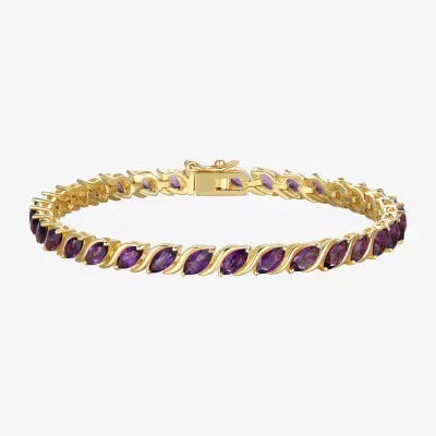 Womens Genuine Purple Amethyst 18K Gold Over Silver Tennis Bracelet