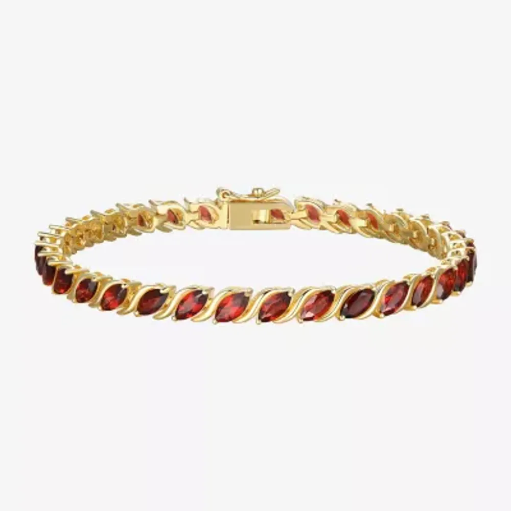 Genuine Red Garnet 18K Gold Over Silver Tennis Bracelet