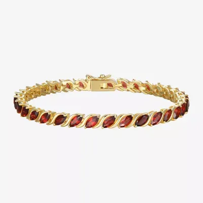 Genuine Red Garnet 18K Gold Over Silver Tennis Bracelet