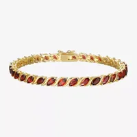 Genuine Red Garnet 18K Gold Over Silver Tennis Bracelet