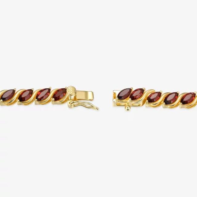 Genuine Red Garnet 18K Gold Over Silver Tennis Bracelet