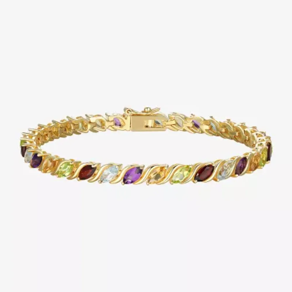 Genuine Mulit-Stone 18K Gold Over Silver Tennis Bracelet