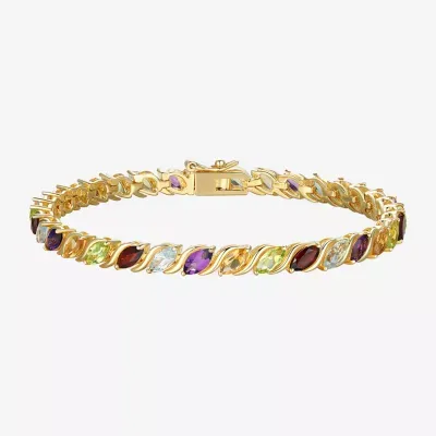 Genuine Mulit-Stone 18K Gold Over Silver Tennis Bracelet