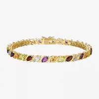 Genuine Mulit-Stone 18K Gold Over Silver Tennis Bracelet