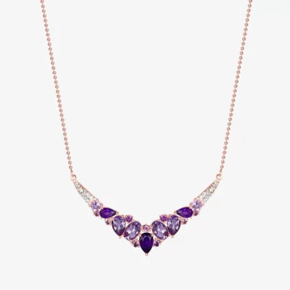 Womens Purple Amethyst 14K Rose Gold Over Silver 18 Inch Chevron Necklace