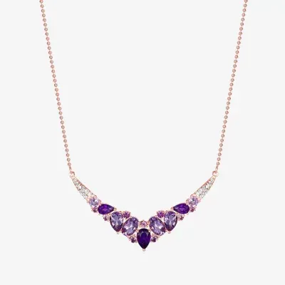 Womens Purple Amethyst 14K Rose Gold Over Silver 18 Inch Chevron Necklace